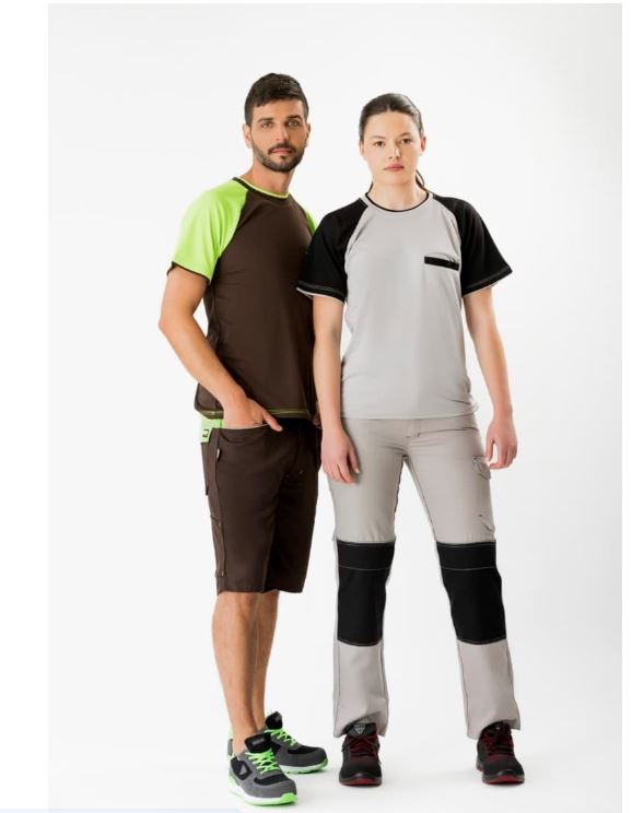 WF1052 – Pantalon multipoches avec renfort au niveau du siège et des genoux contrastés.